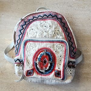 Sam Edelman Rashida Woven Beaded Backpack Boho Bohemian